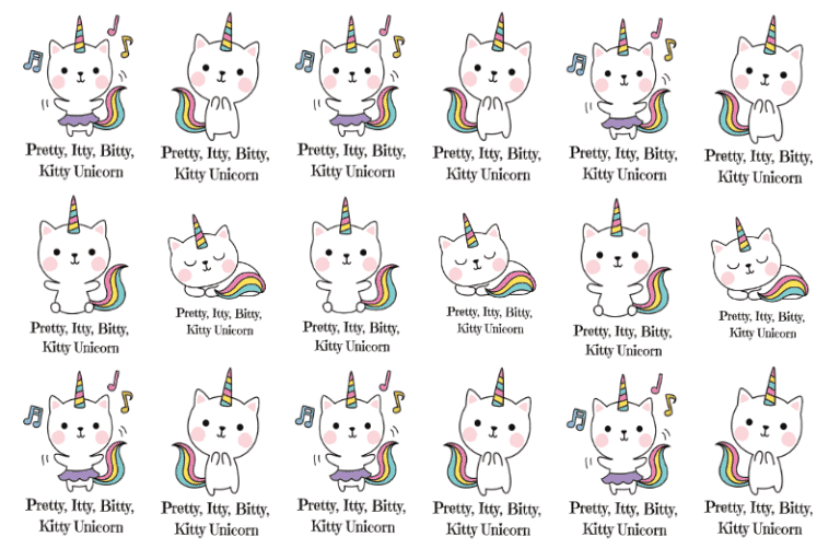 stickers for the songs Pretty Itty Bitty Kitty Unicorn