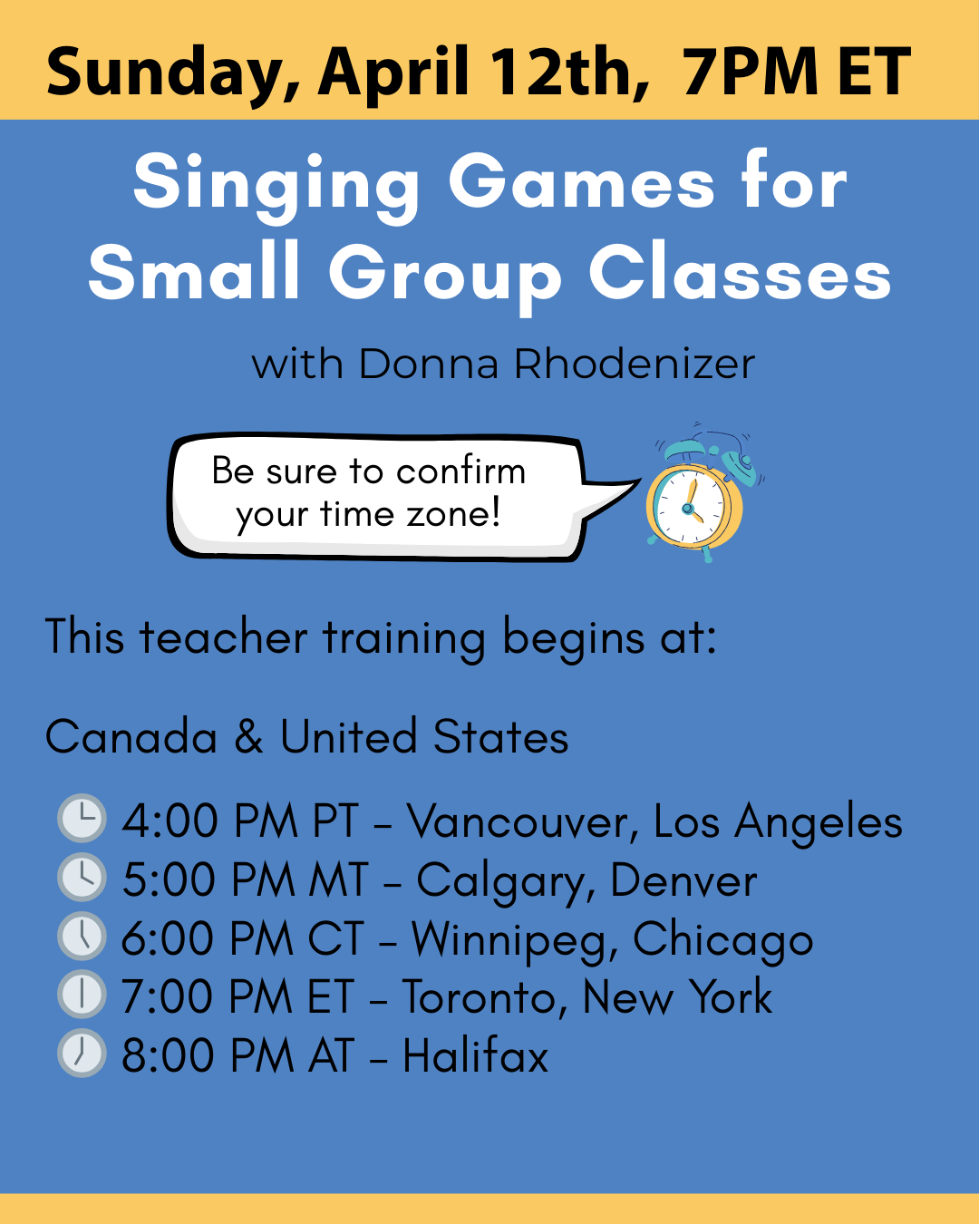 Workshop times in North American time zones