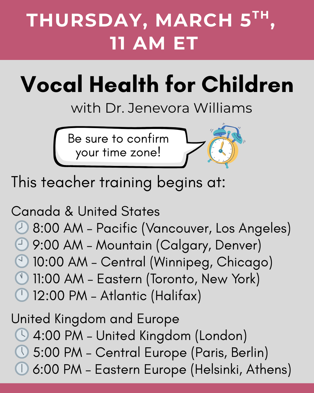 Workshop times in North American and European time zones