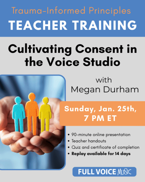 a hand holding three figures of young people