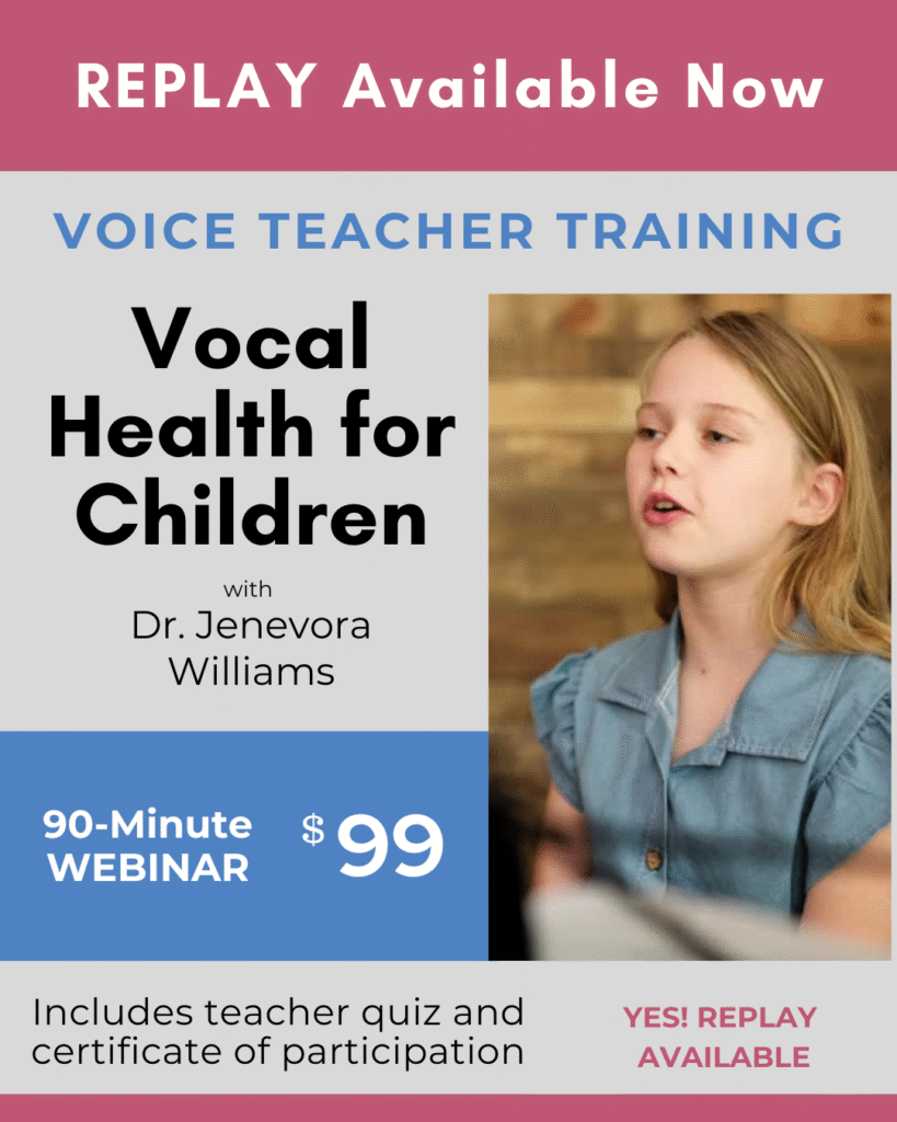 Workshop title, a young girl singing